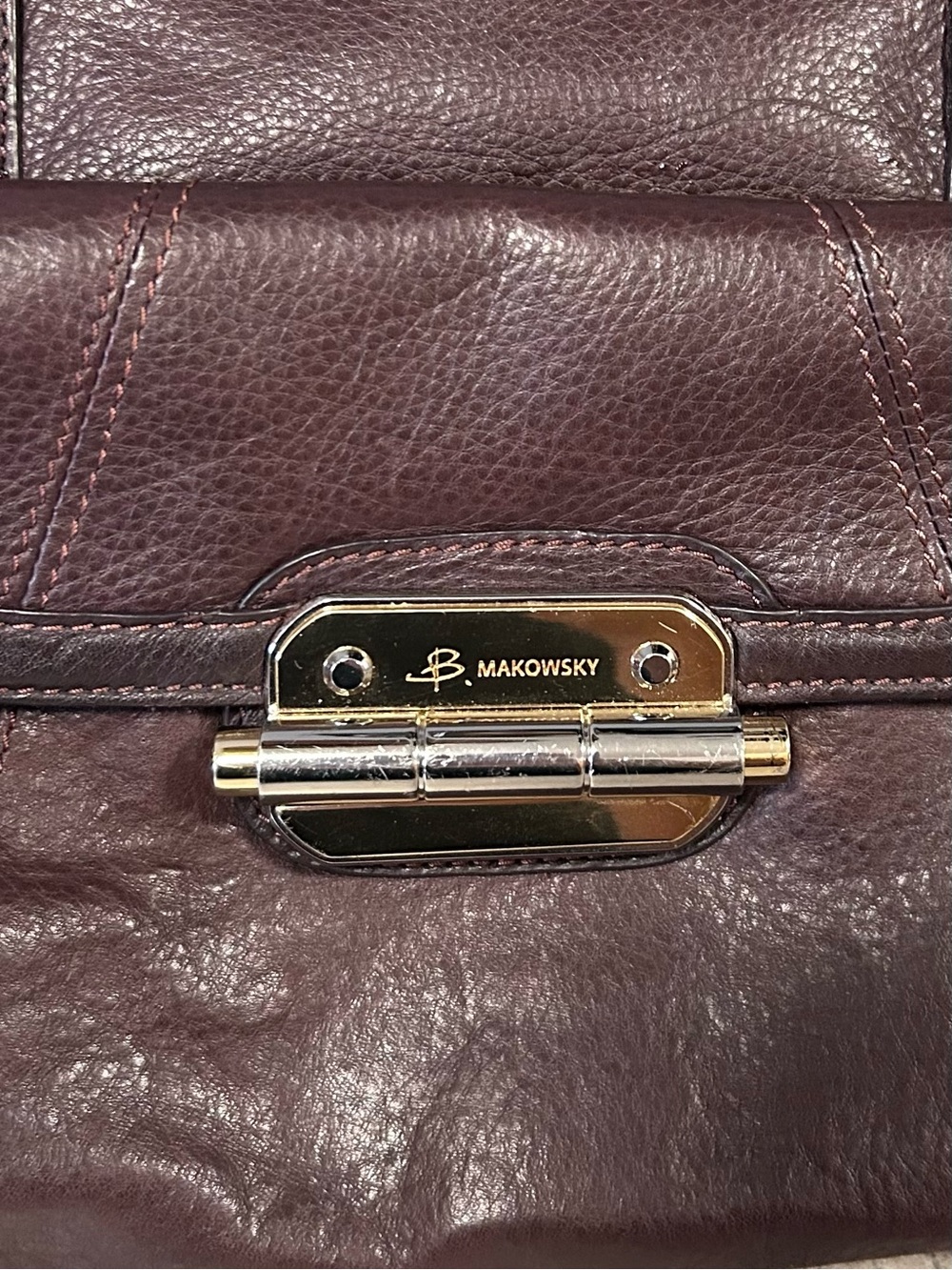 B. Makowsky Brown Pebbled Leather Shoulder Bag - Picture 2 of 8